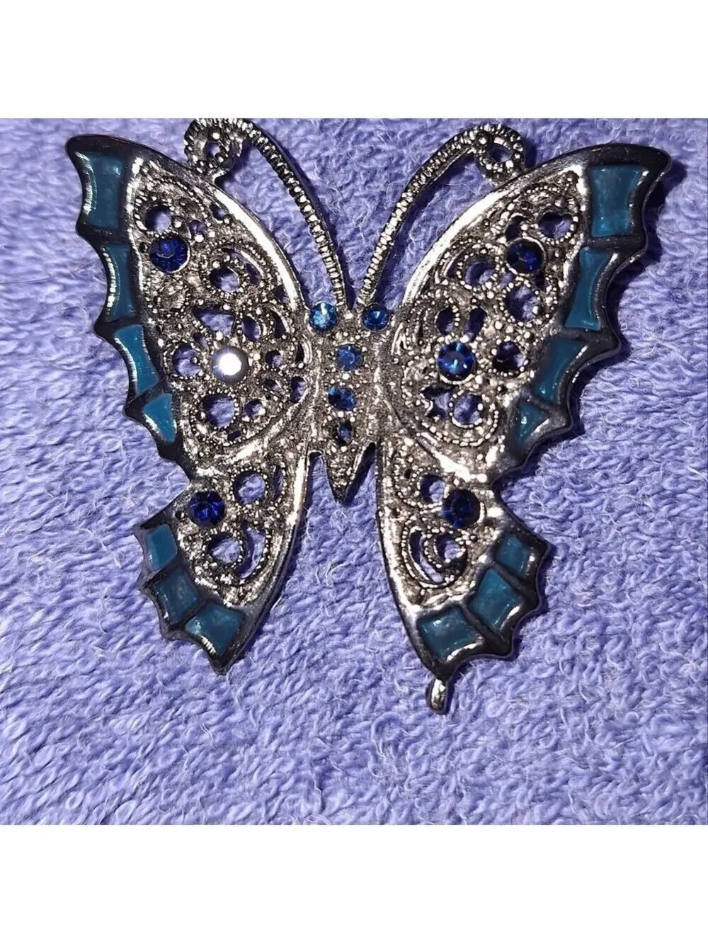 Silver Blue Butterfly Brooch Pin